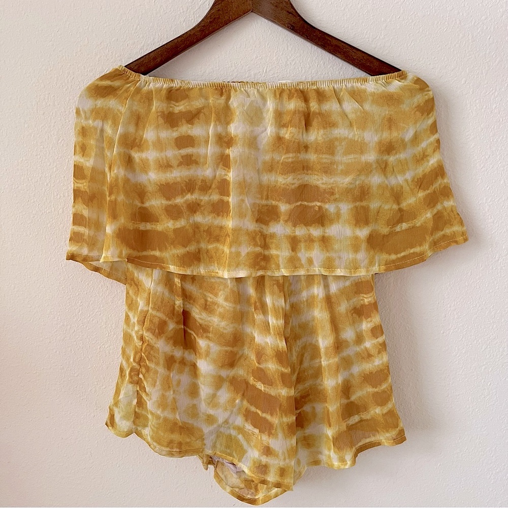 Free People Sunburst Yellow Tie-Dye Off-Shoulder Boho Festival Summer Romper